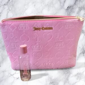 Juicy Couture Cosmetic Bag,Pink Velvet Travel Makeup Toiletry Top Zip Pouch